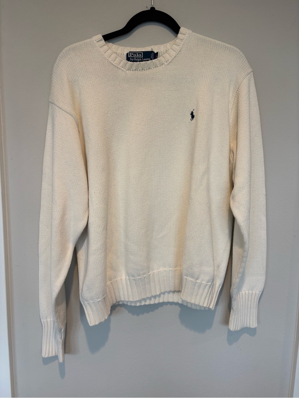 Ralph Lauren Cream Crewneck Sweater with Navy Polo Logo